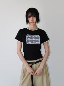 ROSE LACE HALF T (white / black)