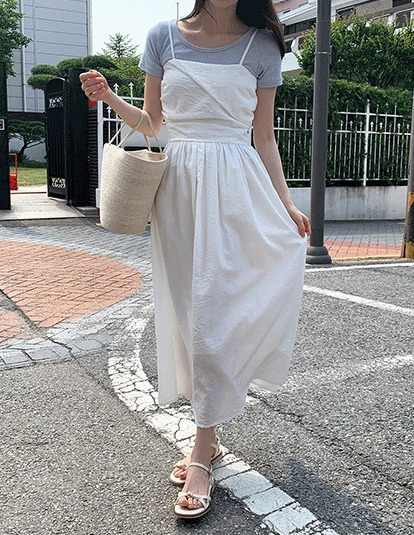 細肩帶緞面洋裝