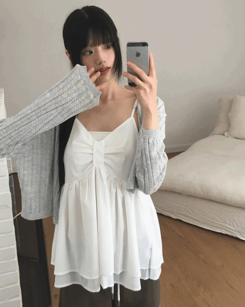 Prim Chiffon Layered Ribbon Shirring Sleeveless