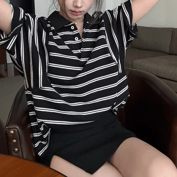 Kuno Stripe Collar Short Sleeve T-Shirt