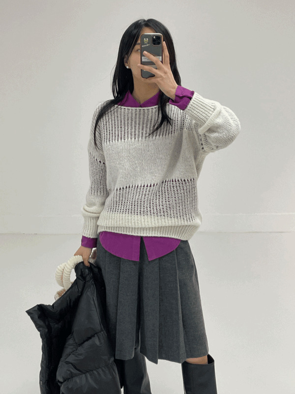 See-through Wool Boat Neck Knitwear 针织衫