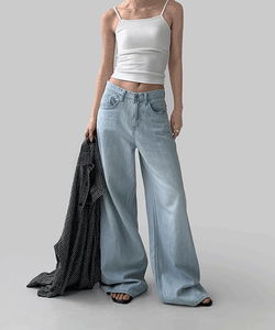 Loched wide denim pants