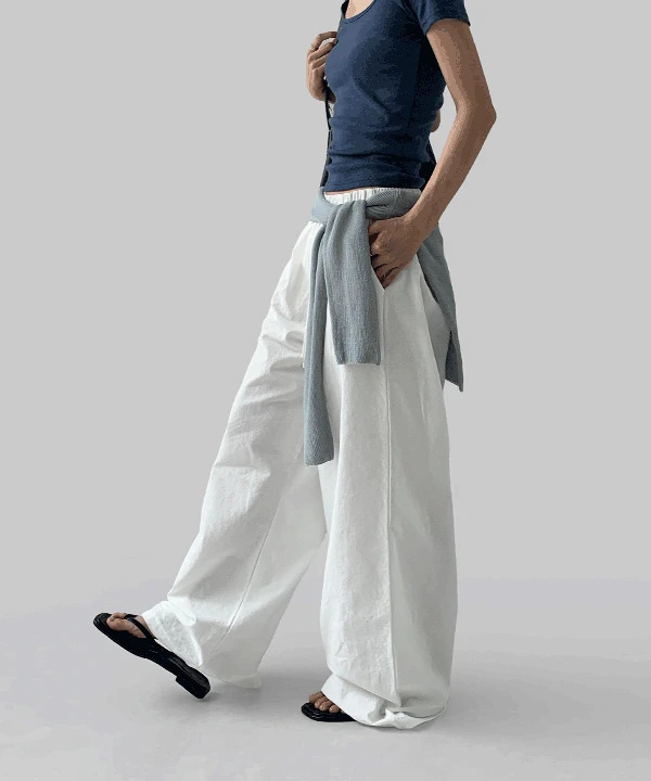PRESENT BANDING WIDE COTTON PANTS