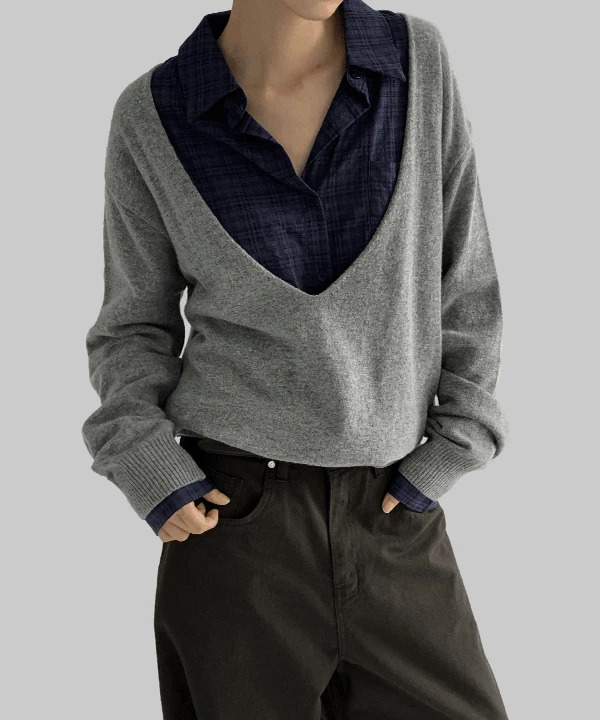 Laurent Deep V-Neck Layered Knitwear  针织衫