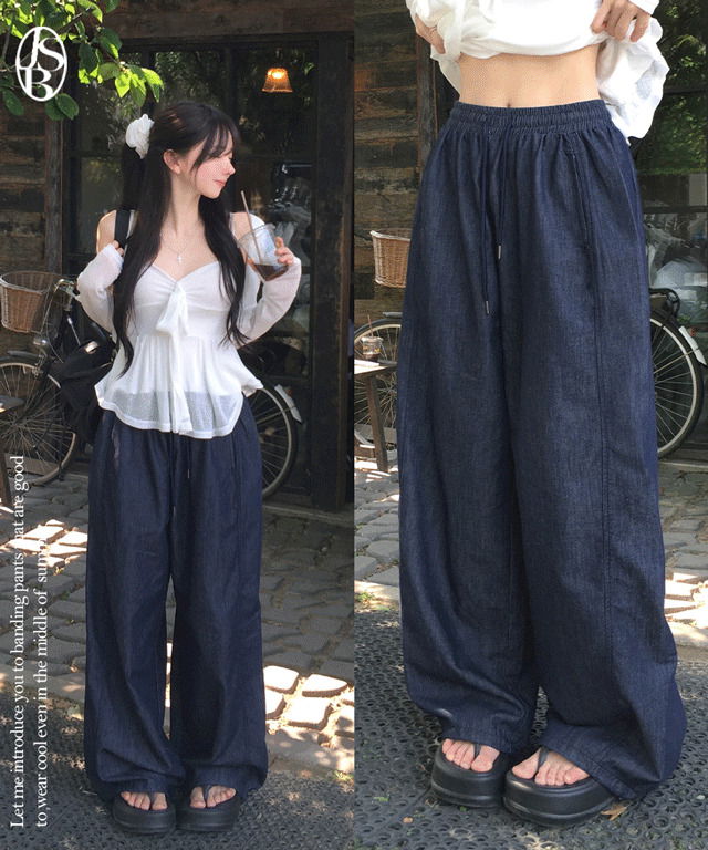 Clay two-way banding bottom string dye-free Raw wide jogger pants side pin tuck pants summer pants summer pants unisex Harvey recommendation