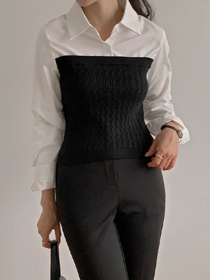 Rarepinon Cable Knitwear Layered Shirt 衬衫