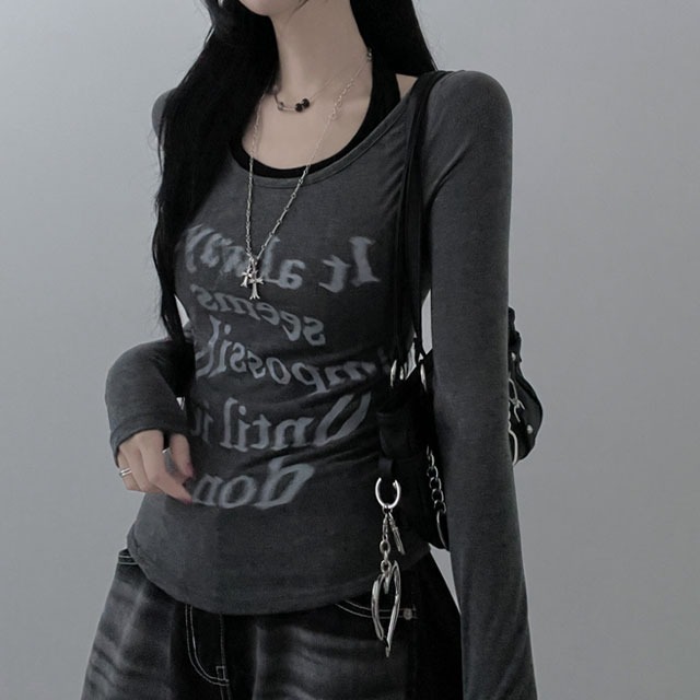 Untilletter Printing Slim Long Sleeve T-shirt 长袖上衣