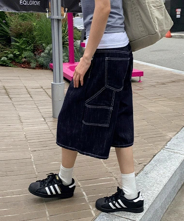 水洗抽繩牛仔短褲