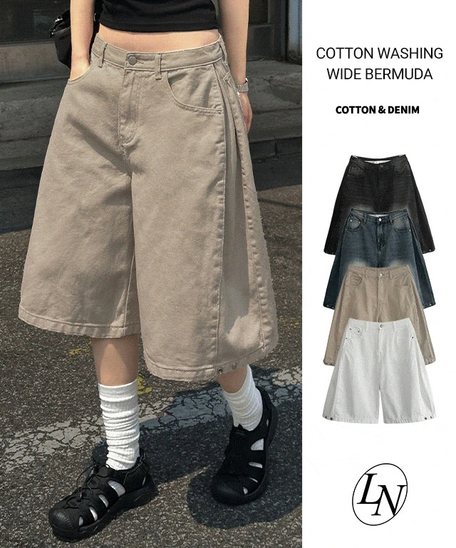Lumi side Split cotton Faded bermuda wide shorts