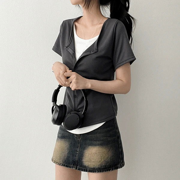 모루 레이어드 가디건 반팔티 (4color)