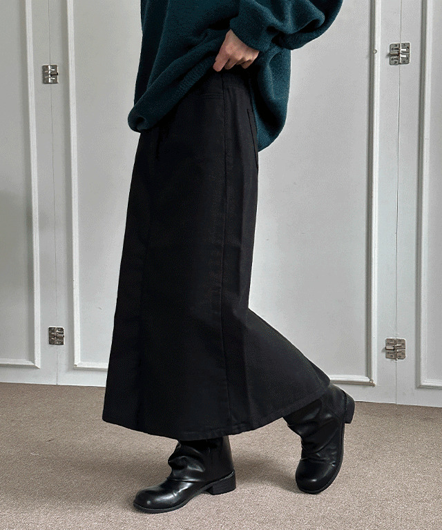 Cyan Cotton Fleece-lined Long Skirt 裙子