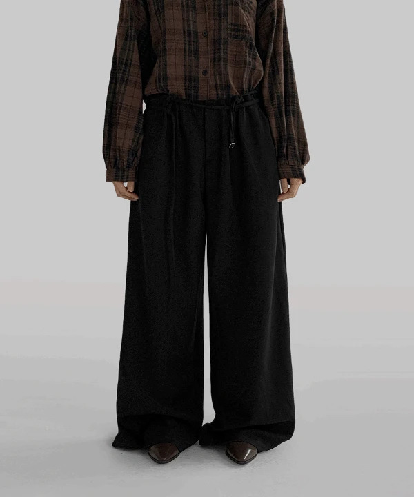 Ancestral cutting belt pin tuck wide slacks 长裤