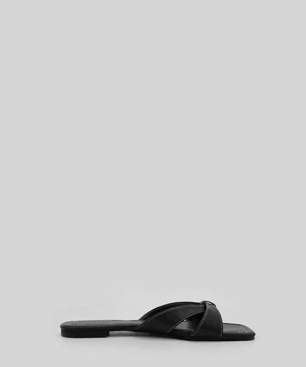Armoni leather strap square toe flat slippers 凉鞋