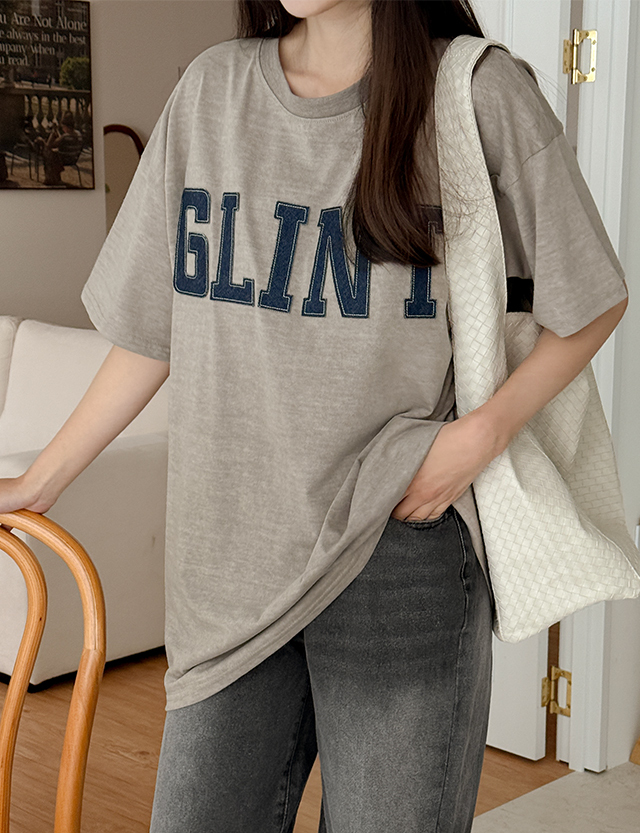 Glint Denim Patch Pigment Loose Loose-fit T-Shirt 81984