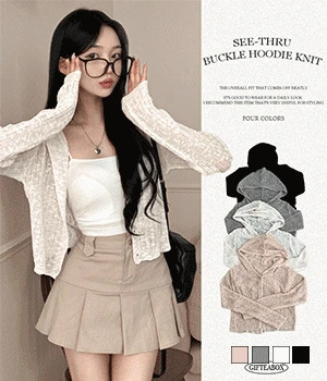 Salanta See-through Buckle Knitwear Hooded Cardigan
