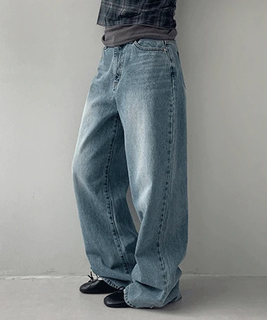 寬版寬鬆天藍牛仔長褲