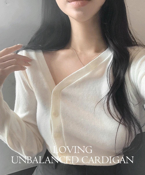 不對稱V領白色針織外套