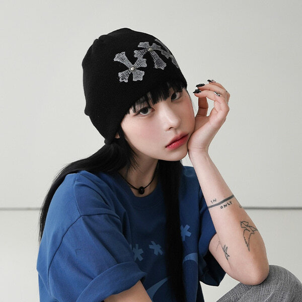 印花毛線帽