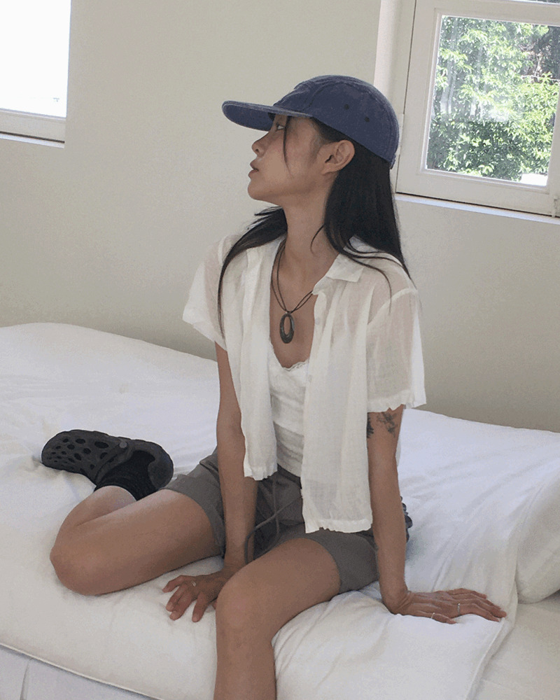 Cote wrinkle wrinkled see-through cropped short-sleeved shirt 衬衫