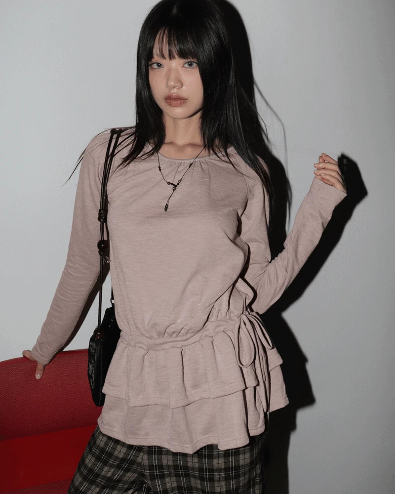 Rippon Frill Cancan Strap Round Long Sleeve T-Shirt 长袖上衣