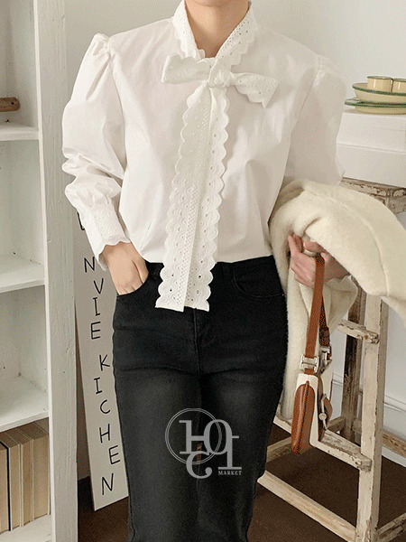 Helena lace-tie cotton blouse 衬衫