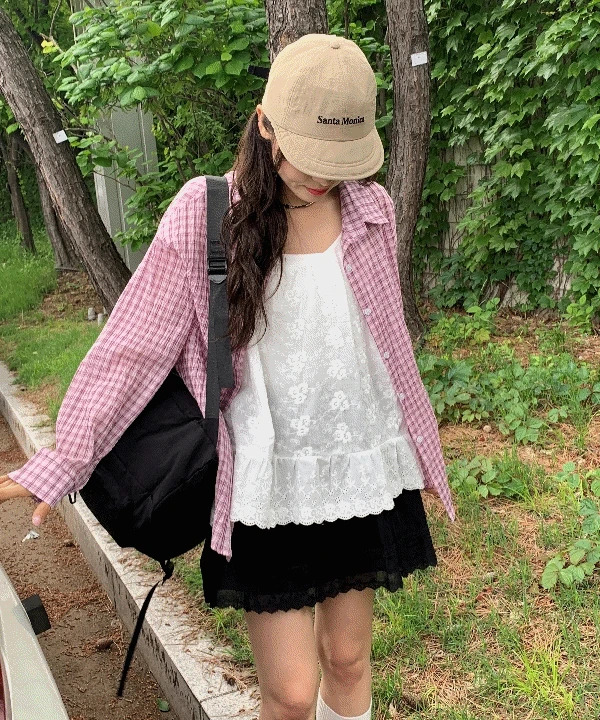 Lola Check Loose-fit Summer Long Sleeve Short Sleeve Shirt Shirt 4 Colors Salantatem/Rainy Season Look
