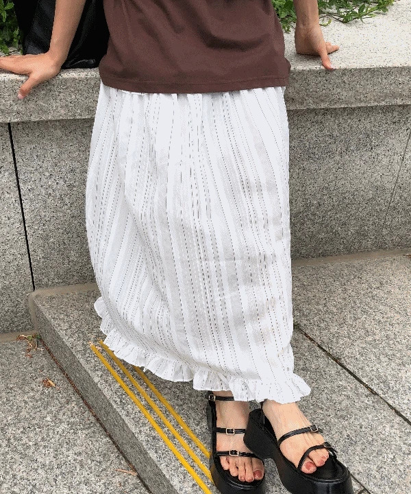 Venti striped waistband hem frill long skirt long skirt 2 colors