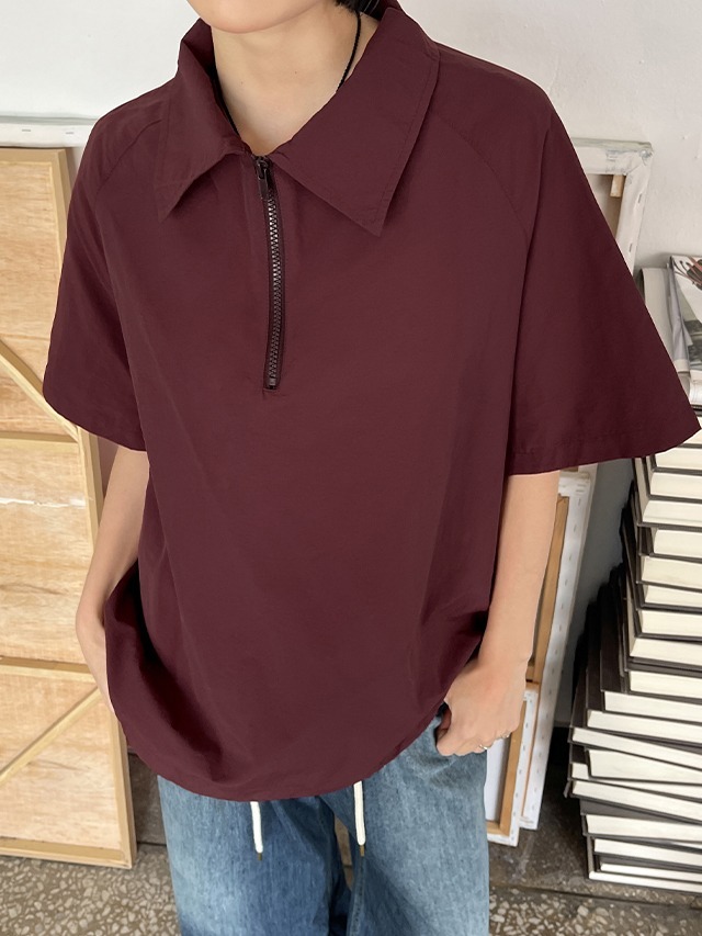 Big size 55-100 uelan nylon anorak collar half open zipper short sleeve t-shirt 短袖上衣