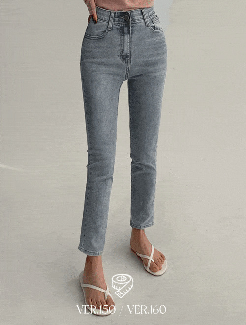 Lace Straight Denim Pants -Short height/length choice/1color/4size 牛仔裤