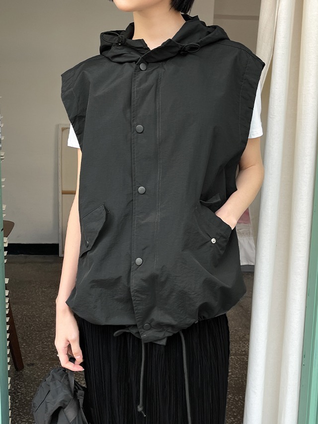 Big size 55-100 E-Teven Overfit String Button Hooded Vest Zip-up 針織外套