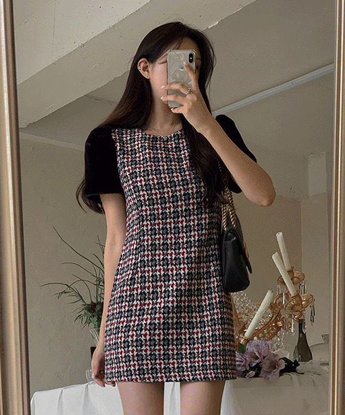 Janine mink check mini ops 短裙