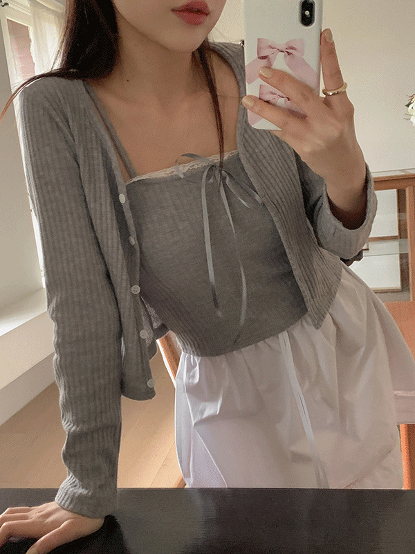 Selina Summer Ribbon Lace Sleeveless Set Cardigan (4 colors) 开襟衫