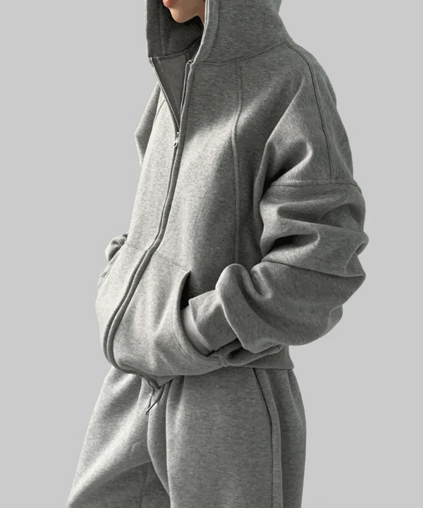 Hearts Fleece-lined Loose-fit Split Hooded Zip-Up