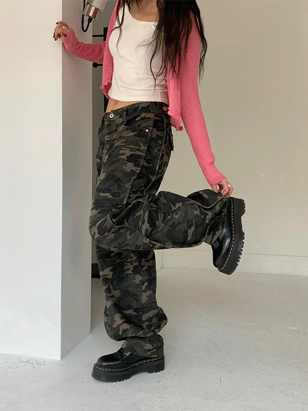 camo button snap pants