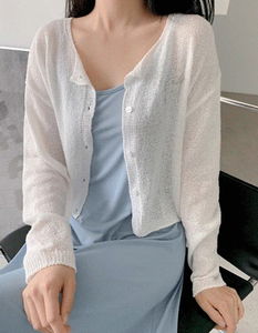 Linen Buckle Crop Round Knitwear Cardigan