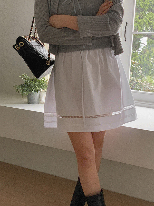 Loop Lace Banding Summer Flare Cotton Mini Skirt 裙子