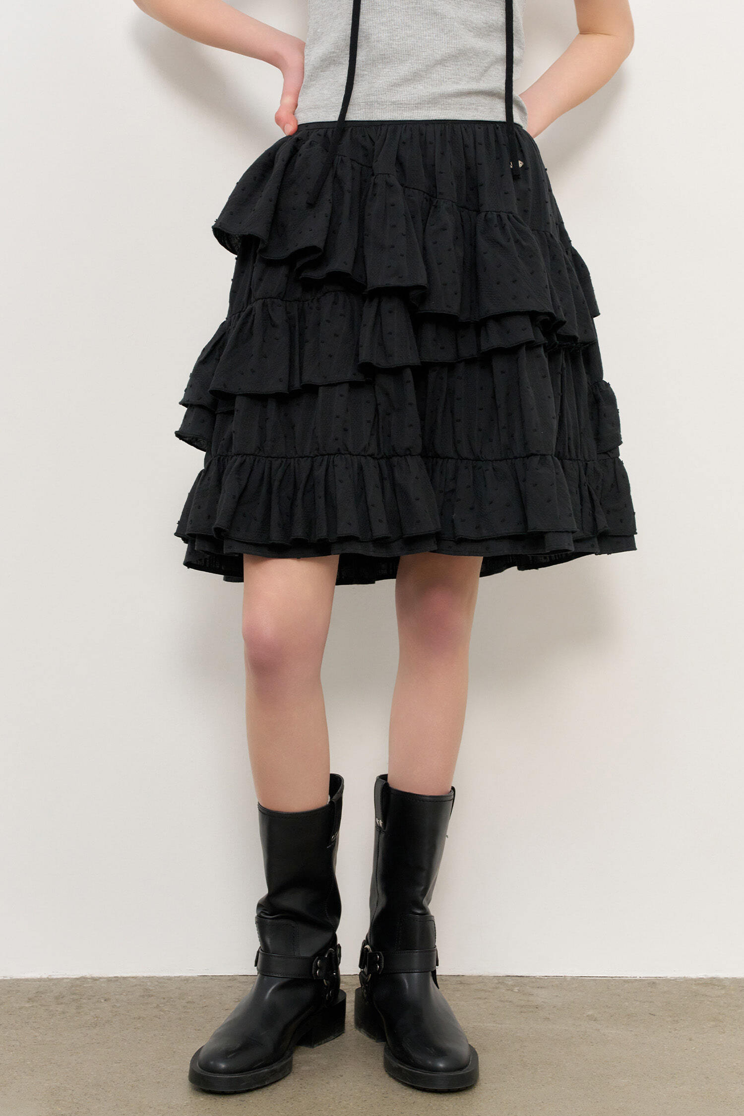 WOMAN Unbalanced Cotton Frill Midi Skirt 裙子
