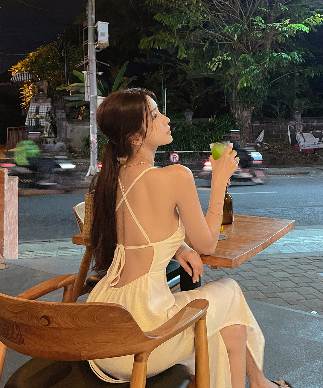 Lufren Halter Neck Backless Ribbon Team Long One Dress 连身裙