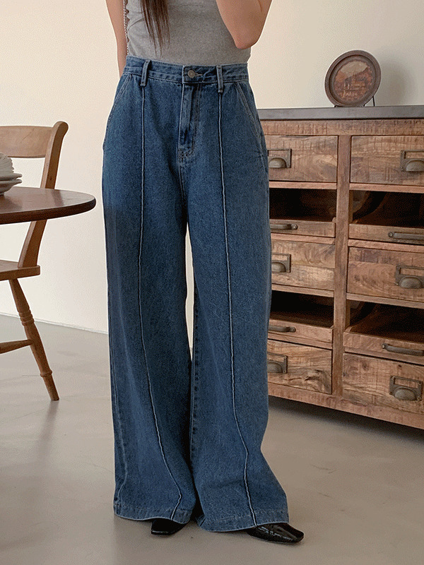 Limu Summer Wide Pintuck Denim Jeans Pants 牛仔裤