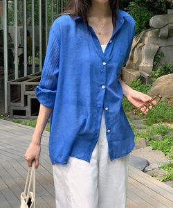 Pirzen Loose-fit see-through long sleeve shirt -4 colors