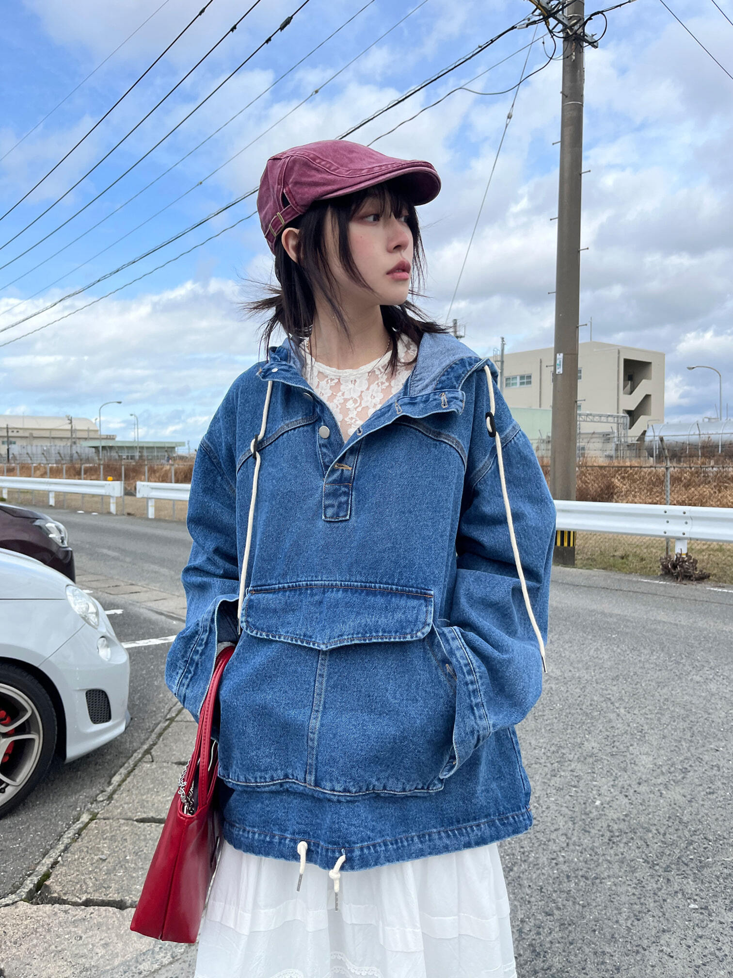 7號水洗寬鬆連帽牛仔外套