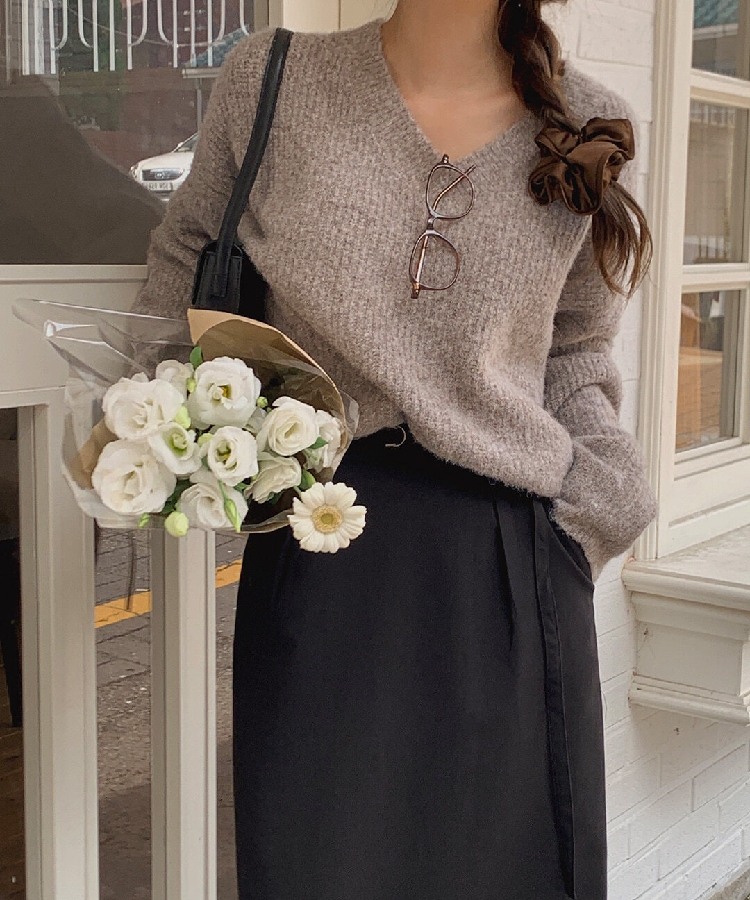 Moshur Basic V- V-Neck Overfit Thick Wool Long Sleeve Knitwear 5 Colors 针织衫