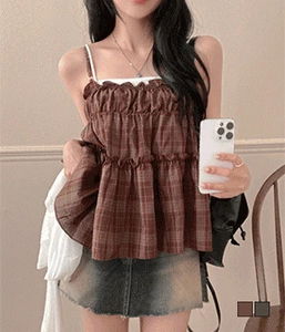 Modigirl Vintage Check Cancan Sleeveless Bustier Blouse