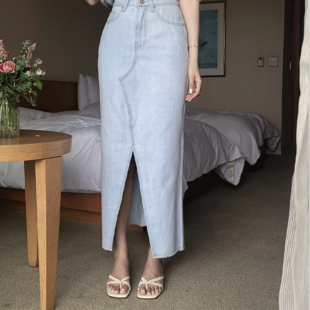 Summer denim split long skirt