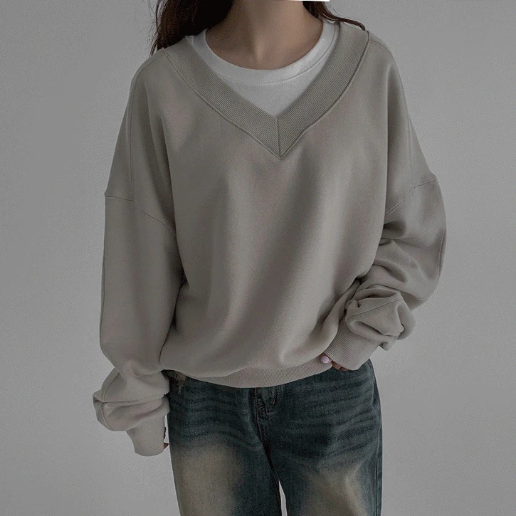 High-quality V-neck V-Neck Loose-fit Sweatshirt 长袖上衣