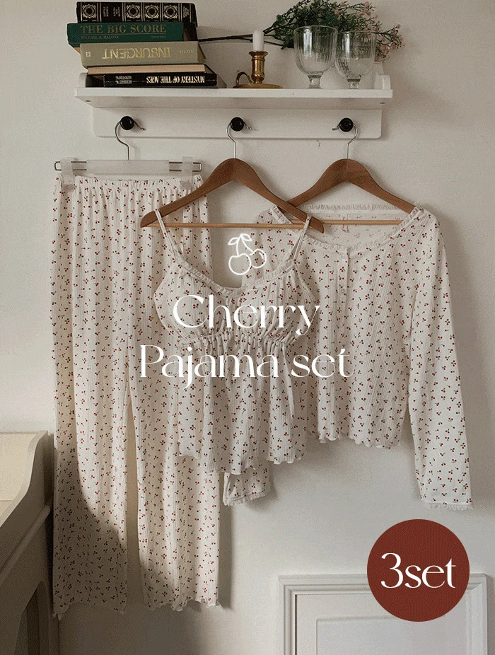 Cherry Pajama 3 Piece Set Pajamas Homewear 套装