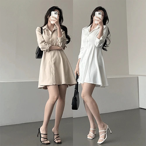 Ganadaran Limond Yeoriyeori Kara Shirt Flare Hood A-line Mini One Dress 2color