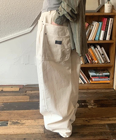 Denid Wide Balloon Fit Patch Cotton Pants 长裤