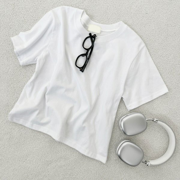 1+1/10 Color Rainbow Plain Short Sleeve Crop Tee
