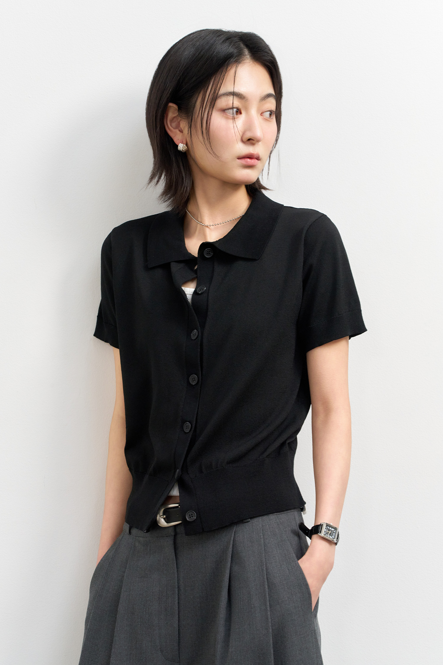 女款基本領型半長版開襟外套